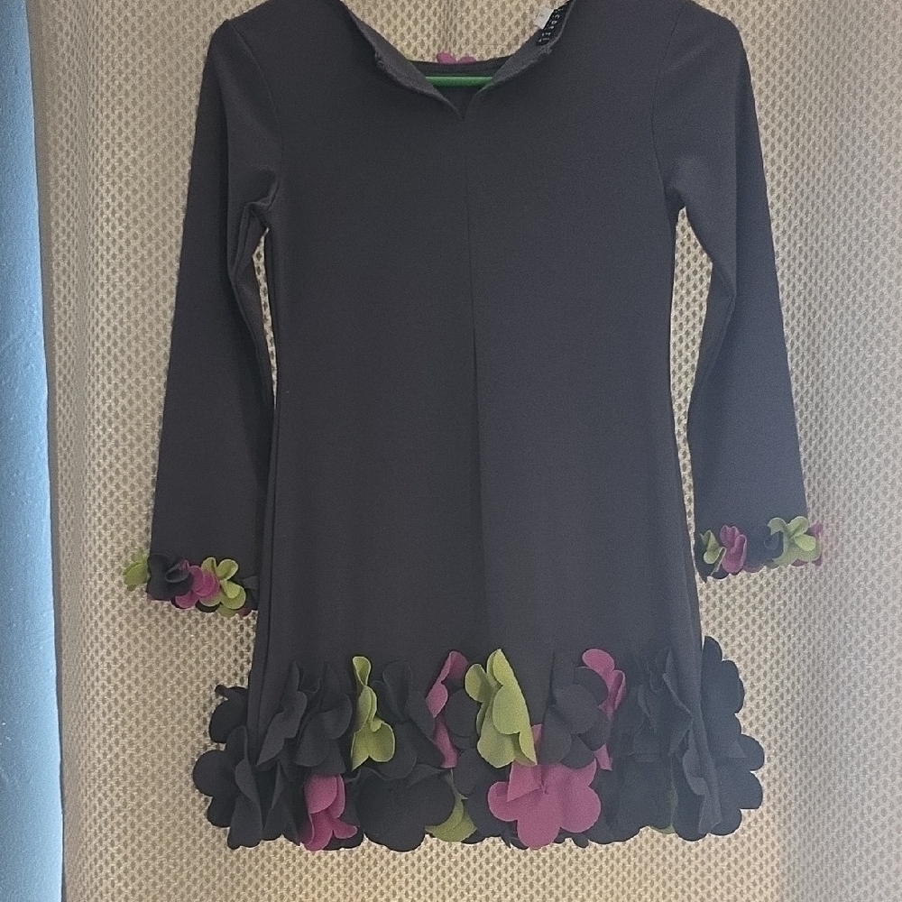 Biscotti Black Dress with Purple and Green Accents - Picture 7 of 8